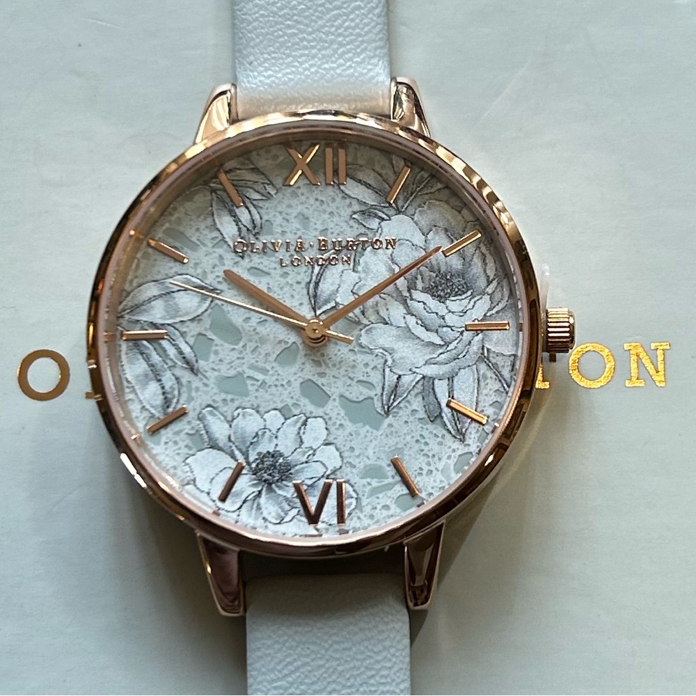 Olivia Burton Terrazzo Florals Watch With 34mm Grey Floral Face & Green Band